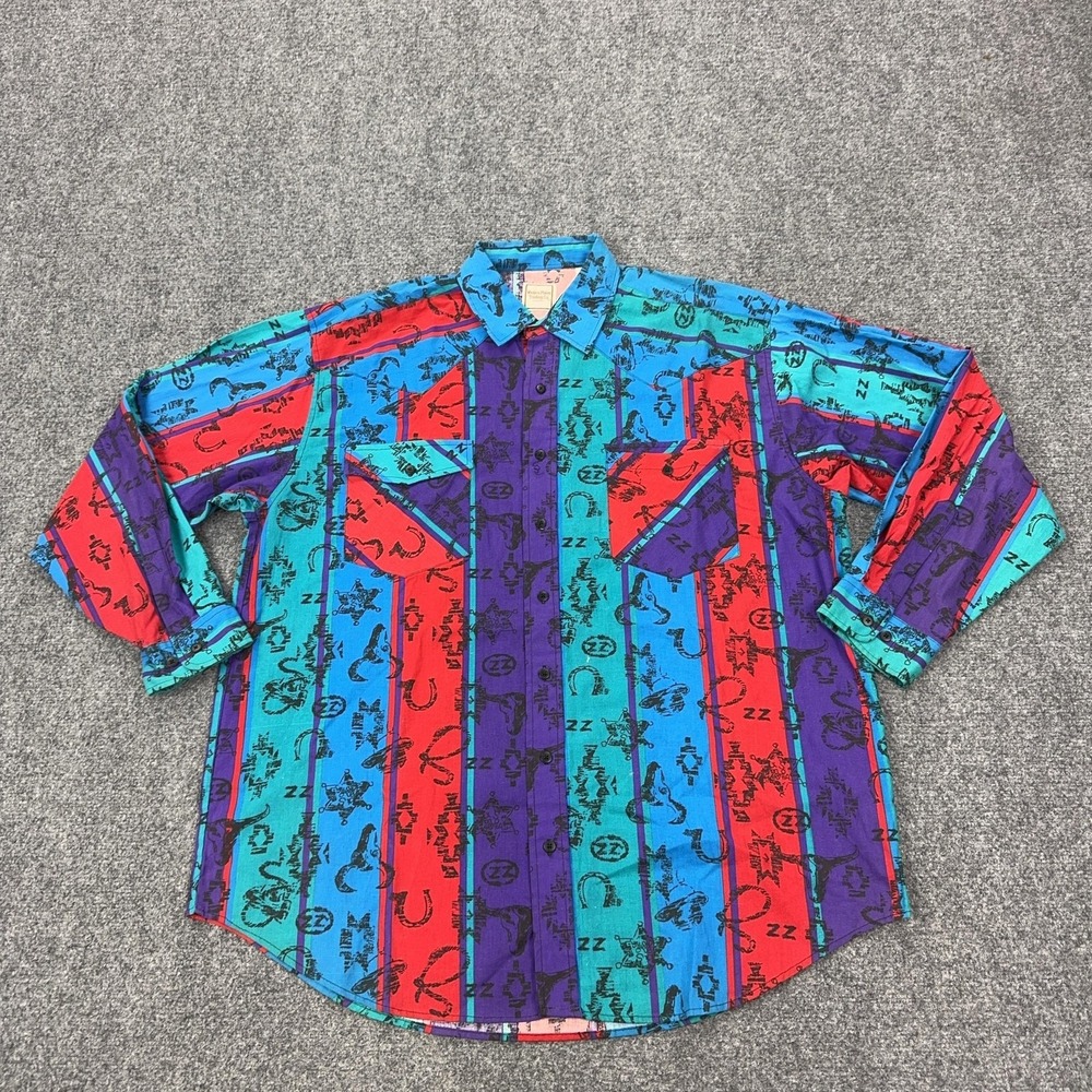 Vintage Western Plains Trading Co Shirt Mens XL Western Multicolor Long Sleeve